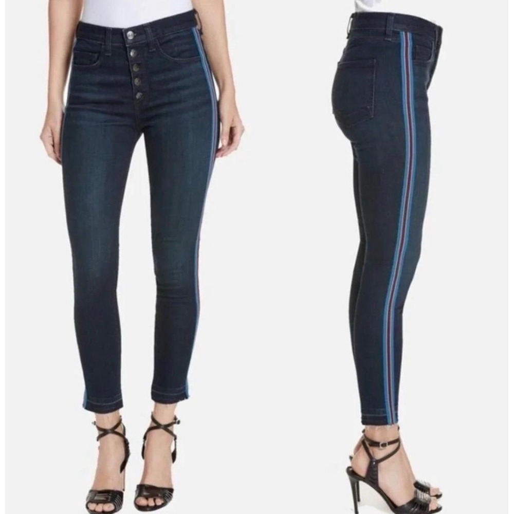 Veronica Beard Debbie Mid Rise Skinny Jeans Midnight Tuxedo Stripe 24 J0720124